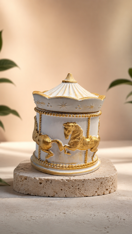 شمع مدل کاروسل با ظرف سنگ مصنوعی و نارگیل وکس طبیعی
